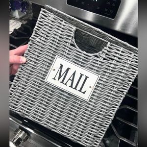 Gray Woven Wicker Mail Basket Farmhouse Style